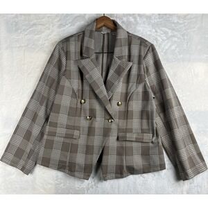 CATO Women Brown Plaid Blazer 18/20W Jacket Career Office Business Carrier Retro